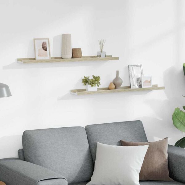 vidaXL N&aacute;stěnn&eacute; police 2 ks b&iacute;l&eacute; a dub sonoma 80 x 9 x 3 cm