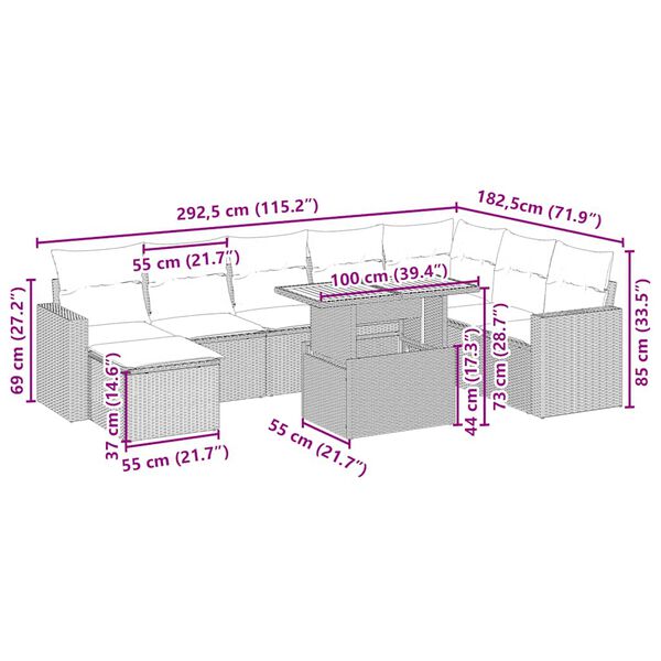 vidaXL 9d&iacute;ln&aacute; zahradn&iacute; sedac&iacute; souprava s podu&scaron;kami b&eacute;žov&aacute; polyratan