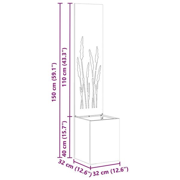 vidaXL Soukrom&iacute; na zahradě Rezav&aacute; 32 x 140 cm Povětrnostně odoln&aacute; ocel