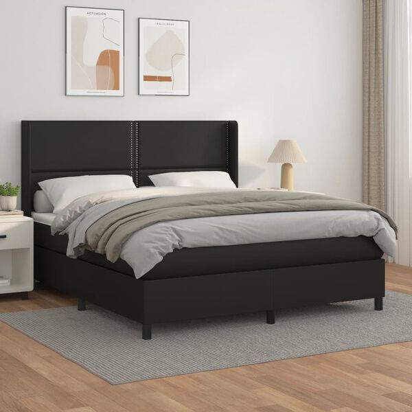 vidaXL Box spring postel s matrac&iacute; čern&aacute; 180x200 cm uměl&aacute; kůže