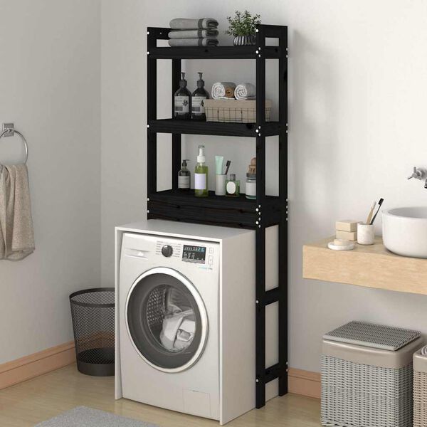 vidaXL Toaletn&iacute; reg&aacute;l čern&yacute; 63 x 26 x 171 cm masivn&iacute; borov&eacute; dřevo