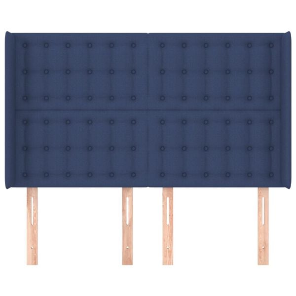 vidaXL Čelo postele typu u&scaron;&aacute;k modr&eacute; 147x16x118/128 cm textil