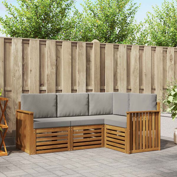 vidaXL Sedac&iacute; soupravy s pol&scaron;t&aacute;řem 4 pcs Př&iacute;rodn&iacute; a světle &scaron;ed&aacute;