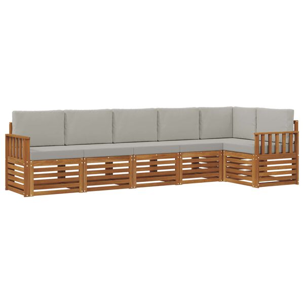 vidaXL Sedac&iacute; soupravy s pol&scaron;t&aacute;řem 6 pcs Př&iacute;rodn&iacute; a světle &scaron;ed&aacute;