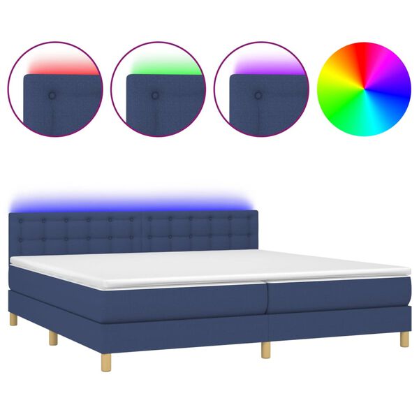vidaXL Box spring postel s matrac&iacute; a LED modr&aacute; 200x200 cm textil