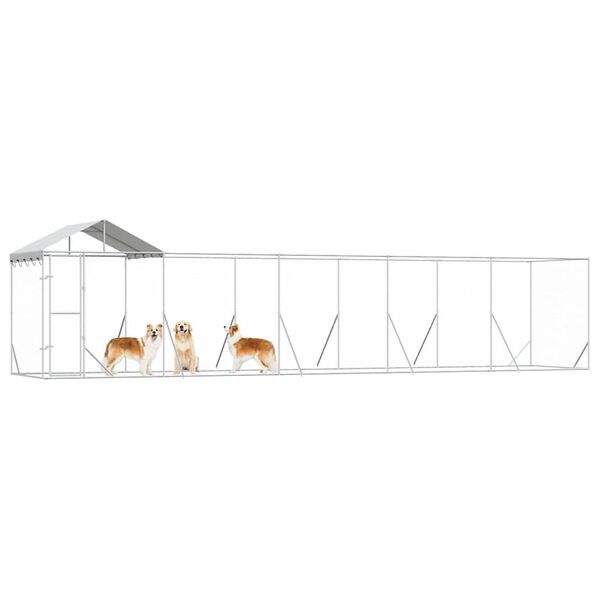 vidaXL Venkovn&iacute; ps&iacute; kotec se střechou stř&iacute;brn&yacute; 10 x 2 x 2,5 m ocel