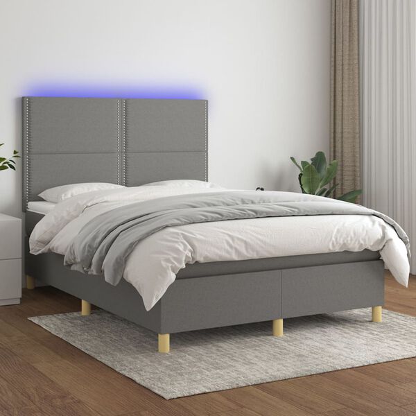 vidaXL Box spring postel s matrac&iacute; a LED tmavě &scaron;ed&aacute; 140x200 cm textil
