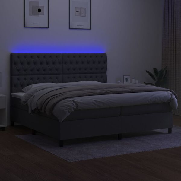 vidaXL Box spring postel s matrac&iacute; a LED tmavě &scaron;ed&aacute; 200x200 cm textil