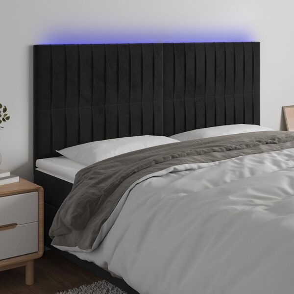 vidaXL Čelo postele s LED čern&eacute; 200x5x118/128 cm samet