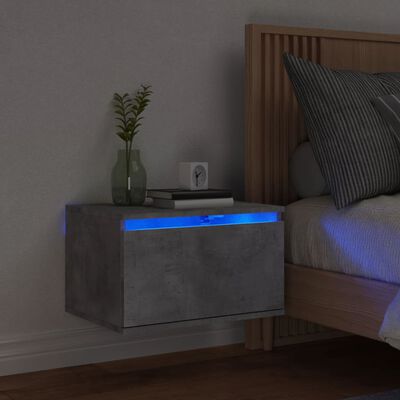 vidaXL Nástěnný noční stolek s LED osvětlením betonově šedý