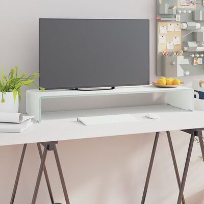 vidaXL TV stolek / podstavec na monitor sklo bílá 90x30x13 cm