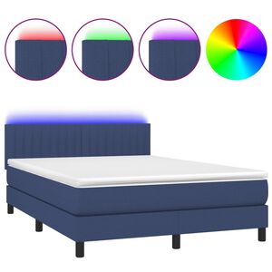 vidaXL Box spring postel s matrac&iacute; a LED modr&aacute; 140x190 cm textil