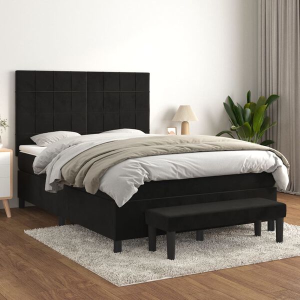 vidaXL Box spring postel s matrac&iacute; čern&aacute; 140x200 cm samet