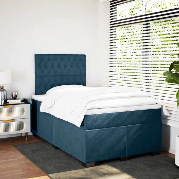 vidaXL Box spring postel s matrac&iacute; modr&aacute; 120 x 200 cm samet