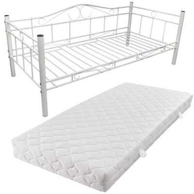 vidaXL Denní postel s matrací bílá kov 90 x 200 cm