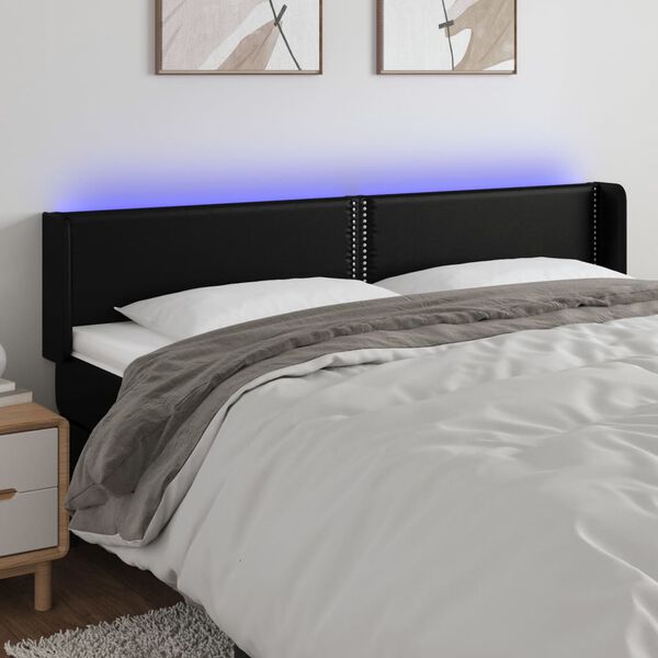 vidaXL Čelo postele s LED čern&eacute; 163 x 16 x 78/88 cm uměl&aacute; kůže