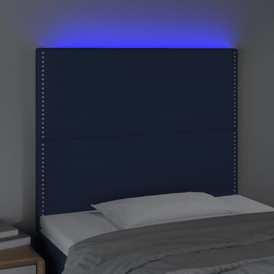 vidaXL Čelo postele s LED modré 90x5x118/128 cm textil