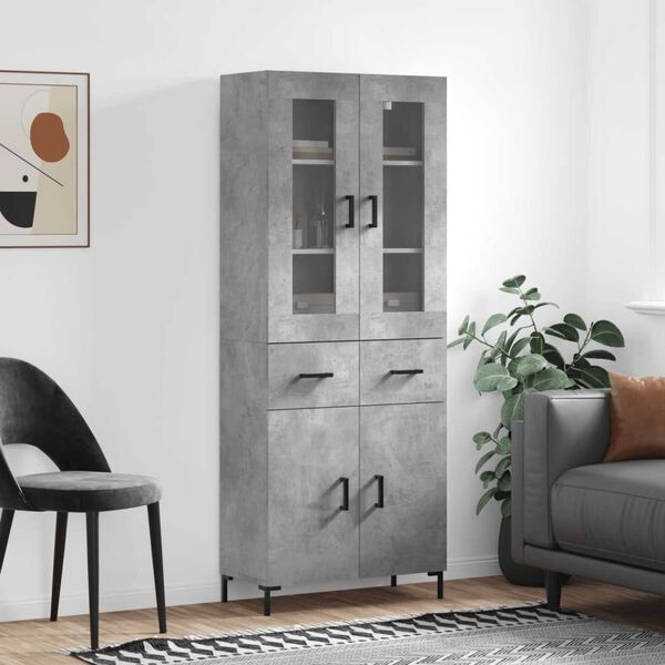 vidaXL Skř&iacute;ň highboard betonově &scaron;ed&aacute; 69,5x34x180 cm kompozitn&iacute; dřevo