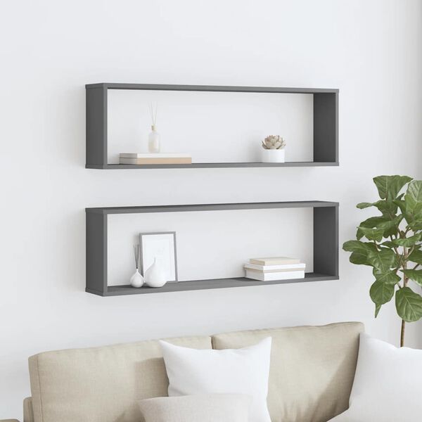 vidaXL N&aacute;stěnn&eacute; krychlov&eacute; police 2 ks &scaron;ed&eacute; 100x15x30 cm dřevotř&iacute;ska