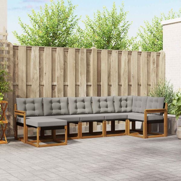 vidaXL Venkovn&iacute; pohovkov&aacute; souprava 7 pcs Př&iacute;rodn&iacute; a světle &scaron;ed&aacute;