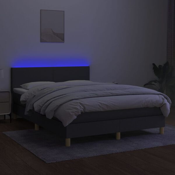 vidaXL Box spring postel s matrac&iacute; a LED tmavě &scaron;ed&aacute; 140x200 cm textil