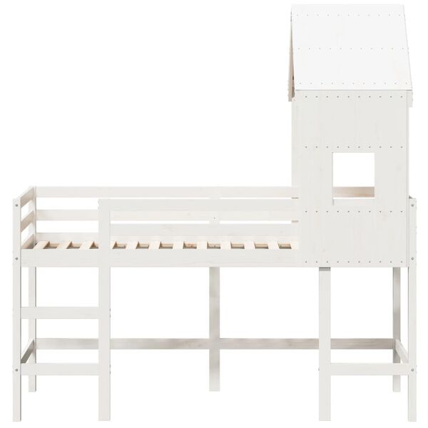 vidaXL Patrov&aacute; postel s žebř&iacute;kem a střechou b&iacute;l&aacute; 90 x 200 cm borovice