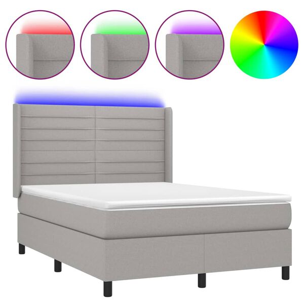 vidaXL Box spring postel s matrac&iacute; a LED světle &scaron;ed&aacute; 140x190 cm textil