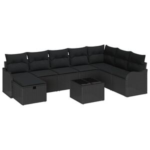 vidaXL Set pohovek s pol&scaron;t&aacute;řem s &uacute;loži&scaron;těm Čern&aacute; polyratan