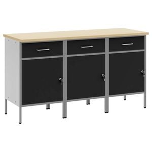 vidaXL Pracovn&iacute; skř&iacute;ň se z&aacute;suvkou 3 pcs Čern&aacute; a &scaron;ed&aacute; 150 x 55 x 85 cm