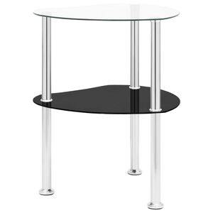 322786 vidaXL 2-Tier Side Table Transparent & Black 38x38x50cm Tempered Glass