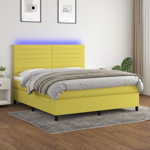 vidaXL Box spring postel s matrac&iacute; a LED zelen&aacute; 180x200 cm textil