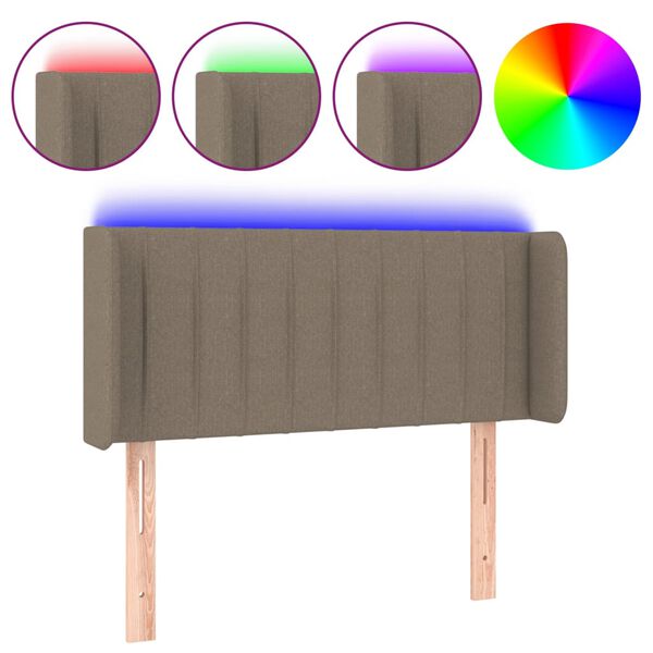 vidaXL Čelo postele s LED taupe 103 x 16 x 78/88 cm textil