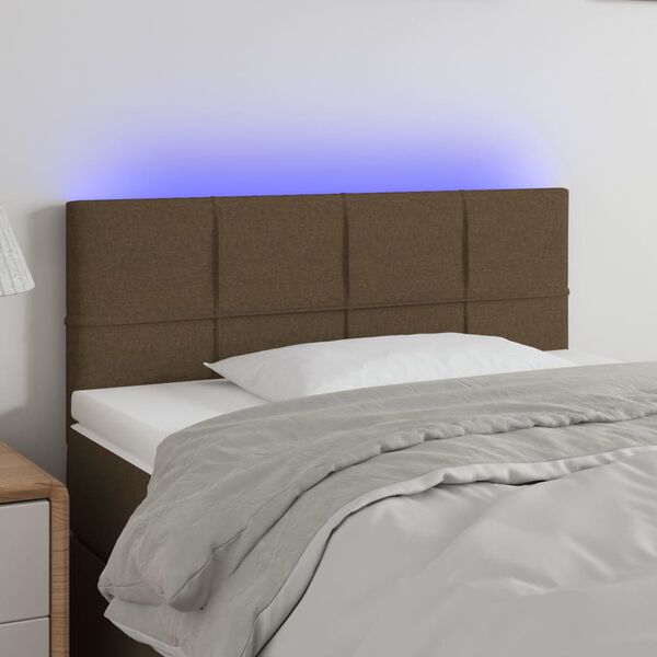 vidaXL Čelo postele s LED tmavě hnědé 90x5x78/88 cm textil