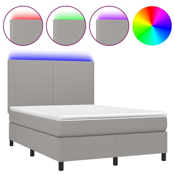 vidaXL Box spring postel s matrac&iacute; a LED světle &scaron;ed&aacute; 140x190 cm textil