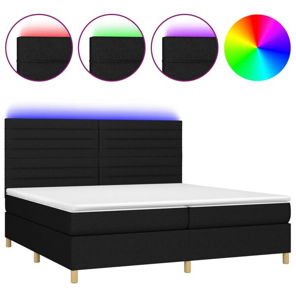 vidaXL Box spring postel s matrac&iacute; a LED čern&aacute; 200x200 cm textil