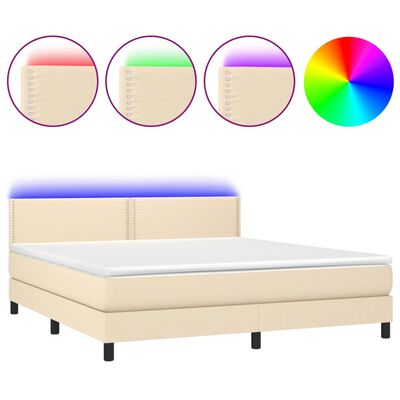 vidaXL Box spring postel s matrací a LED krémová 180x200 cm textil