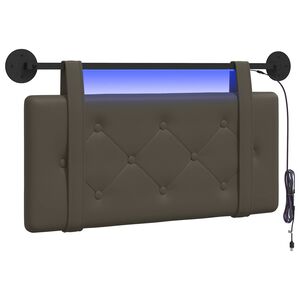 vidaXL Z&aacute;věsn&eacute; čelo postele S LED osvětlen&iacute;m &Scaron;ed&aacute; Uměl&aacute; kůže