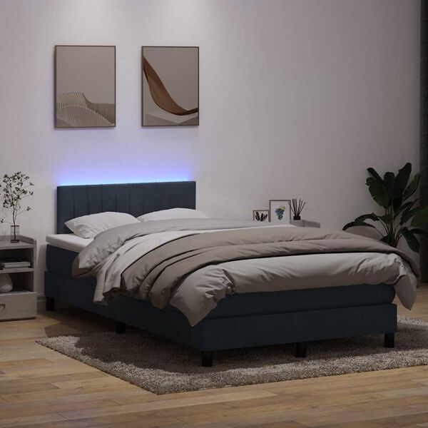 vidaXL Box spring postel s matrac&iacute; a LED tmavě &scaron;ed&aacute; 120x220 cm samet