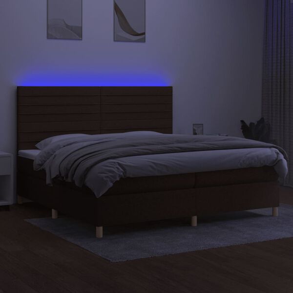vidaXL Box spring postel s matrac&iacute; a LED tmavě hněd&aacute; 200x200 cm textil