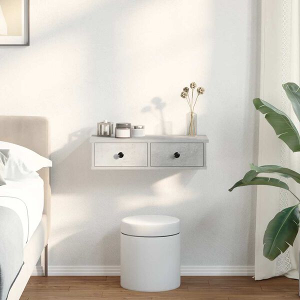 vidaXL N&aacute;stěnn&aacute; police se z&aacute;suvkami betonově &scaron;ed&aacute; 60x28x15 cm kompozit