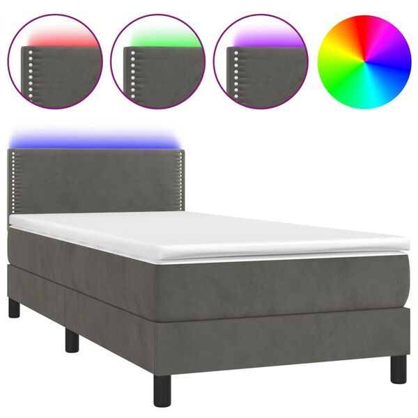 vidaXL Box spring postel s matrac&iacute; a LED tmavě &scaron;ed&aacute; 100x200 cm samet