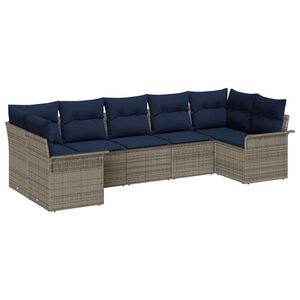 vidaXL Sada zahradn&iacute;ch pohovek s pol&scaron;t&aacute;řem 7 pcs &Scaron;ed&aacute; Poly ratan