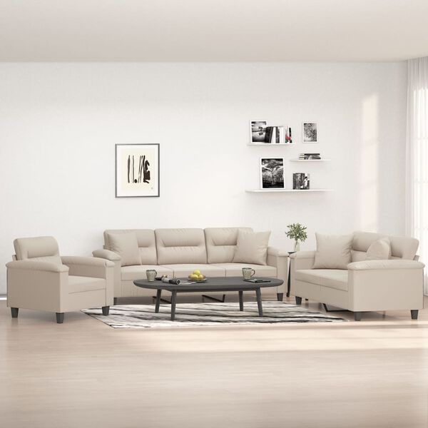 vidaXL 3d&iacute;ln&aacute; sedac&iacute; souprava s pol&scaron;t&aacute;ři kr&eacute;mov&aacute; tkanina z mikrovl&aacute;kna