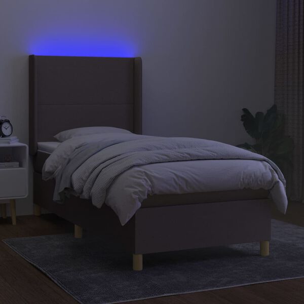 vidaXL Box spring postel s matrac&iacute; a LED taupe 90x190 cm textil