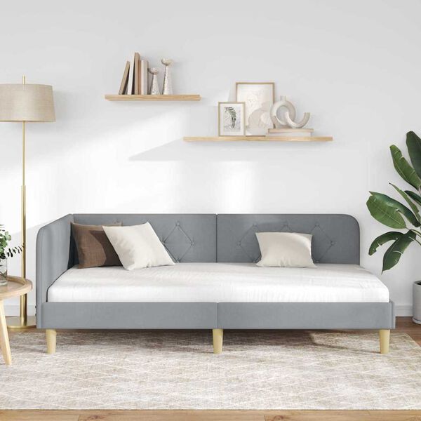 vidaXL Rohov&yacute; r&aacute;m postele s čelo Světle &scaron;ed&aacute; 90 x 190 cm textil