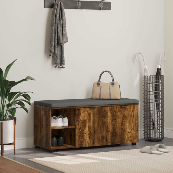 vidaXL Chodbičkov&aacute; lavice s pol&scaron;t&aacute;řem Uzen&yacute; Dub 100 x 38 x 46 cm