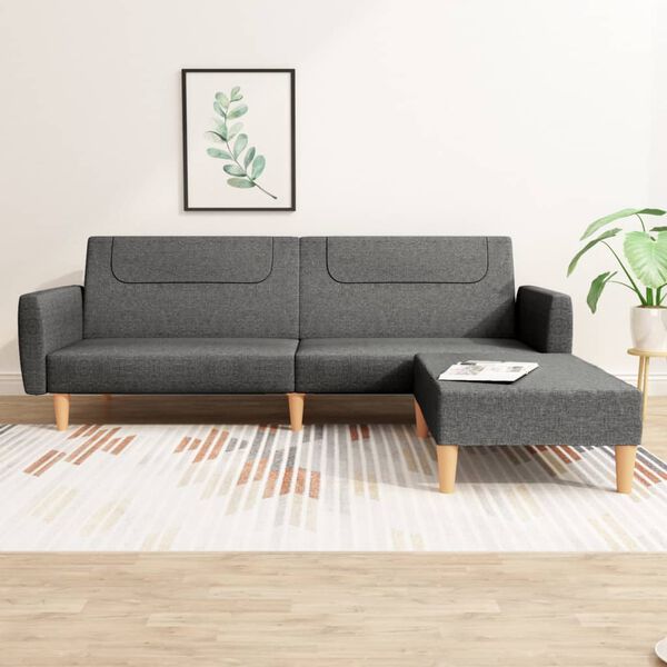 vidaXL 2m&iacute;stn&aacute; rozkl&aacute;dac&iacute; pohovka s podnožkou tmavě &scaron;ed&aacute; textil