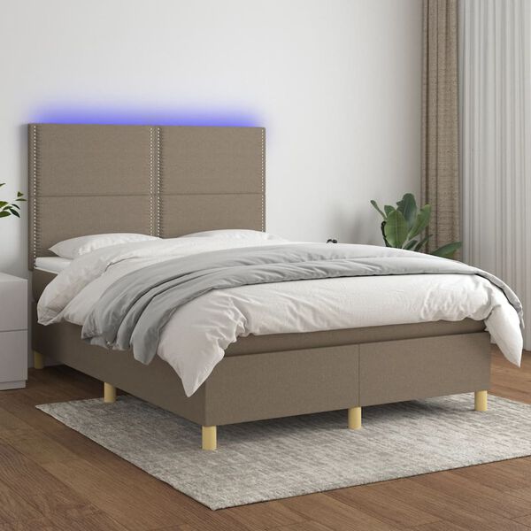 vidaXL Box spring postel s matrac&iacute; a LED taupe 140x200 cm textil