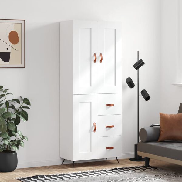 vidaXL Skř&iacute;ň highboard b&iacute;l&aacute; 69,5 x 34 x 180 cm kompozitn&iacute; dřevo