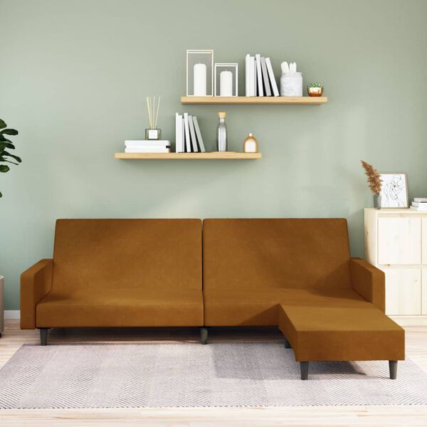 vidaXL 2m&iacute;stn&aacute; rozkl&aacute;dac&iacute; pohovka s podnožkou hněd&aacute; samet